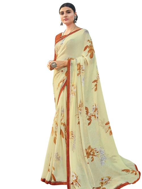 lace detailed printed saree with blouse - 16773215 - Very Small Image - 1
