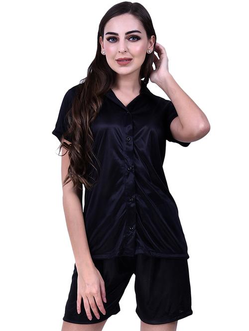 satin solid shorts nightwear set - 16773517 - Very Small Image - 1