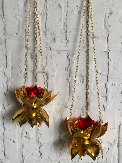 lotus hanging with red glass t-light (s/2) - 16773927 - Very Small Image - 1