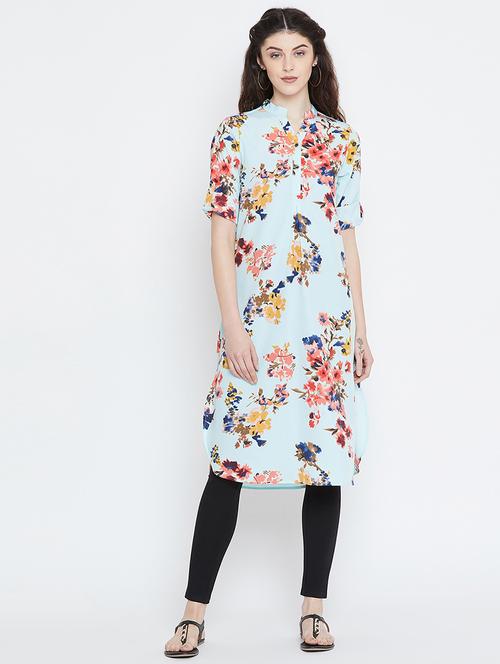 roll up sleeved floral kurta - 16774139 - Very Small Image - 1