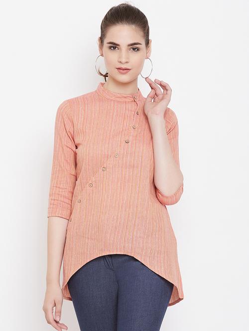 mandarin neck striped high low tunic - 16774148 - Very Small Image - 1