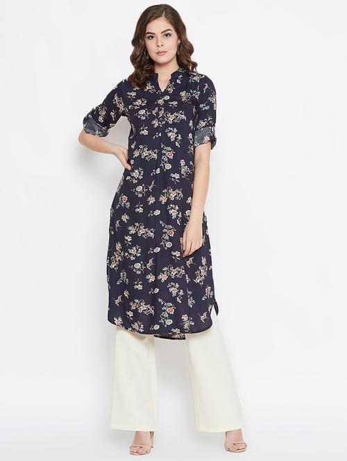 roll up sleeved floral kurta - 16774149 - Very Small Image - 1