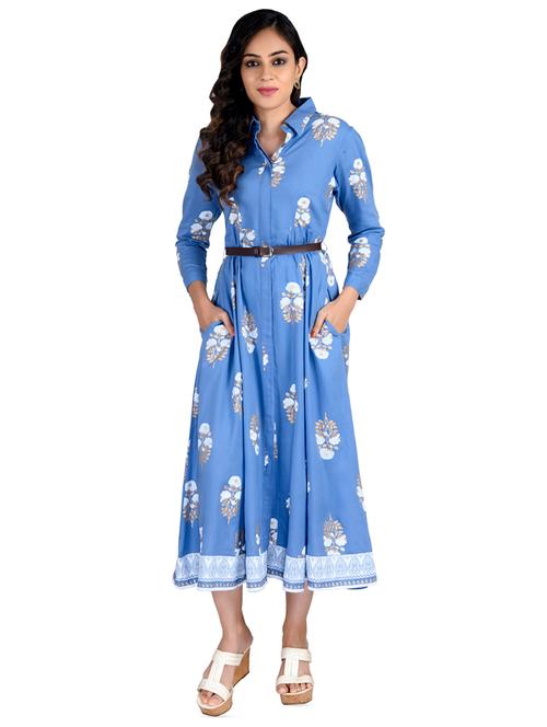 concealed placket belted a-line dress - 16774577 - Very Small Image - 1