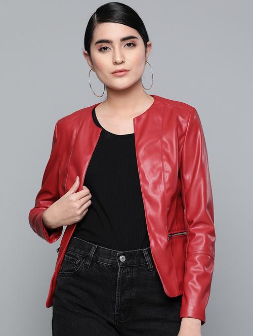 round neck leather jacket - 16774797 - Very Small Image - 1