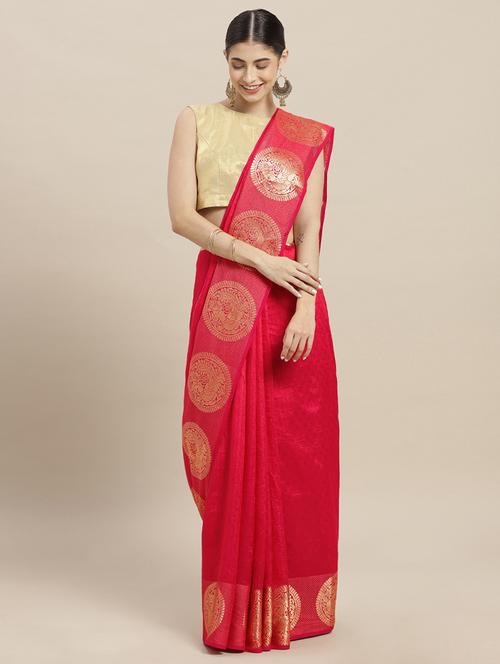 solid bordered woven saree with blouse - 16774923 - Very Small Image - 1