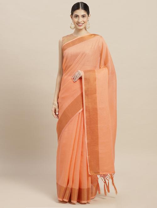 solid bordered woven saree with blouse - 16774927 - Very Small Image - 1