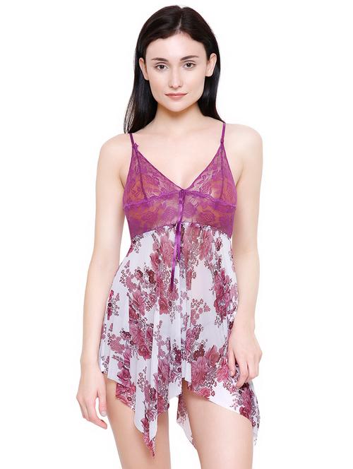 floral patch lace detail babydoll - 16774999 - Very Small Image - 1