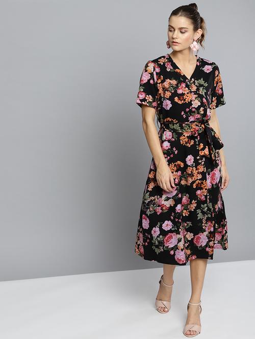 tie front floral a-line dress - 16775281 - Very Small Image - 1