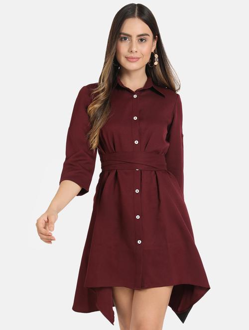 tie back asymmetric shirt dress - 16775286 - Very Small Image - 1