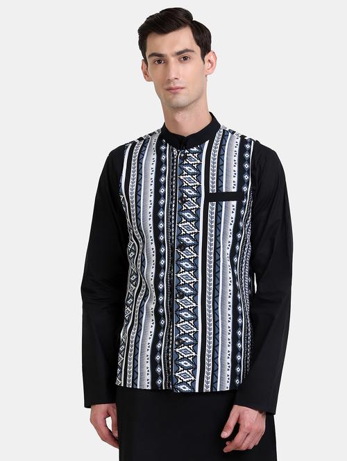grey printed nehru jacket - 16775287 - Very Small Image - 1