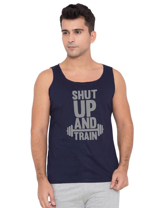 navy blue typographic chest printed vest - 16776038 - Very Small Image - 1