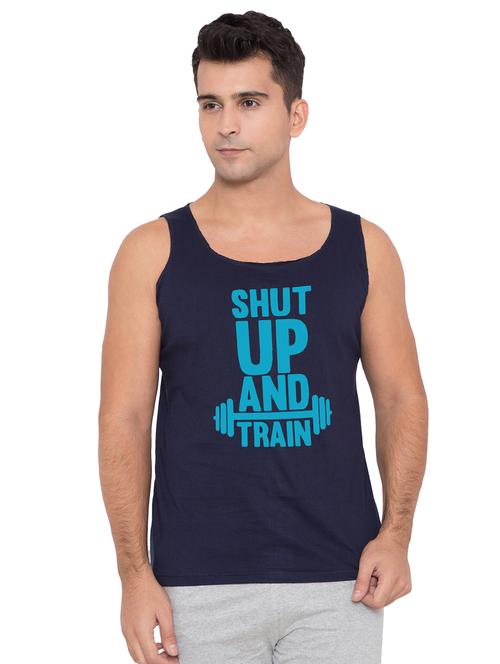 navy blue typographic chest printed vest - 16776039 - Very Small Image - 1