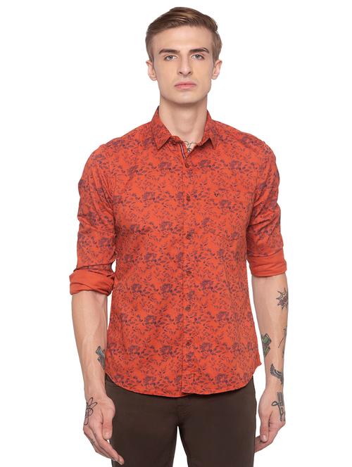 orange floral printed casual shirt - 16776572 - Very Small Image - 1