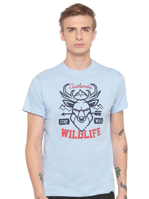 light blue typographic chest printed t-shirt - 16776722 - Very Small Image - 1