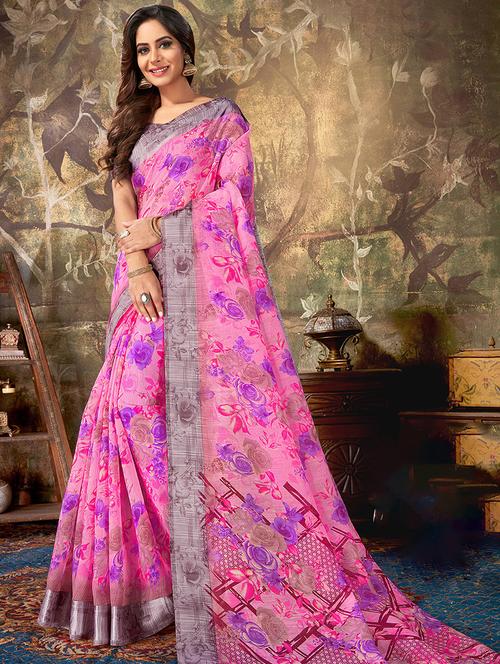 women's floral pink colored saree - 16777109 - Very Small Image - 1