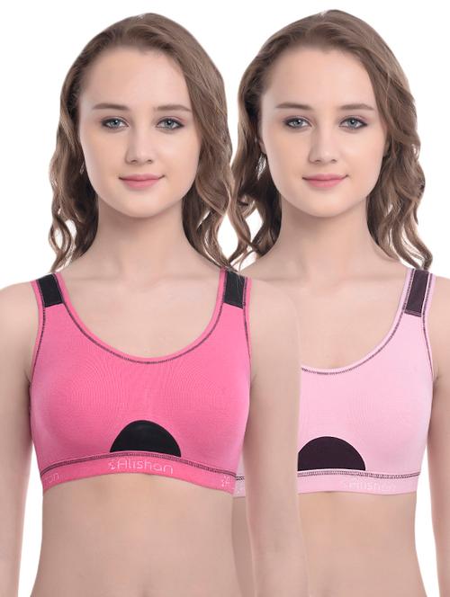 set of 2 color block round neck sports bra - 16778925 - Very Small Image - 1