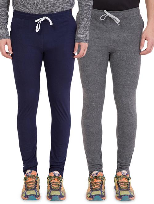 navy blue and grey solid combo full length track pants - 16779452 - Very Small Image - 1
