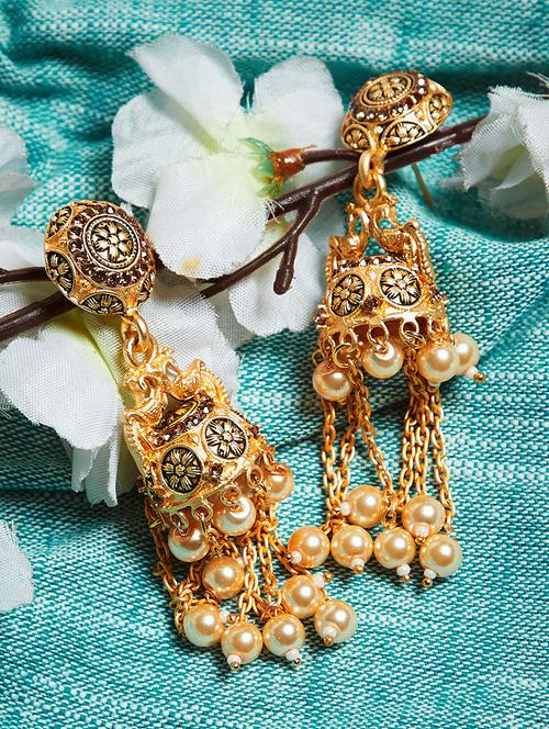 gold brass drop earring - 16780310 - Very Small Image - 1
