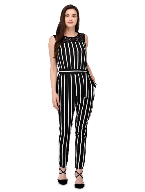 lace detail striped full leg jumpsuit - 16780546 - Very Small Image - 1