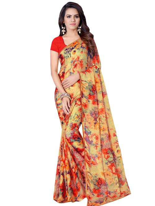 floral printed saree with blouse - 16780695 - Very Small Image - 1