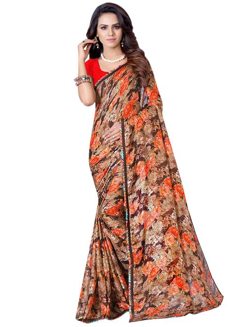 floral printed saree with blouse - 16780698 - Very Small Image - 1