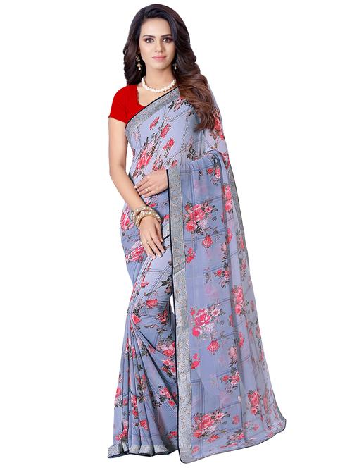 floral printed saree with blouse - 16780701 - Very Small Image - 1