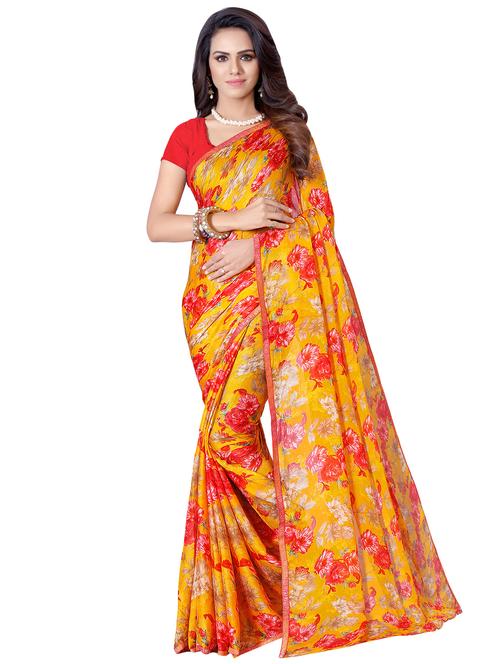 floral printed saree with blouse - 16780702 - Very Small Image - 1