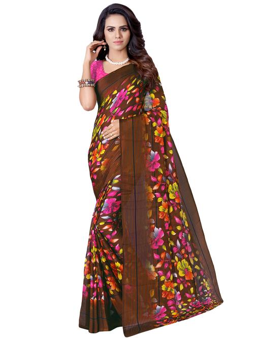 floral printed saree with blouse - 16780711 - Very Small Image - 1