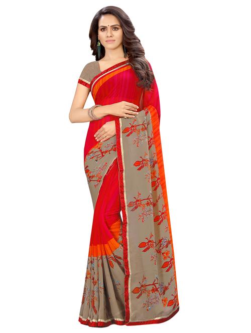 floral printed saree with blouse - 16780722 - Very Small Image - 1