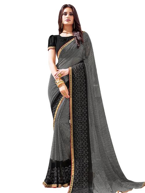lace detailed printed saree with blouse - 16780732 - Very Small Image - 1