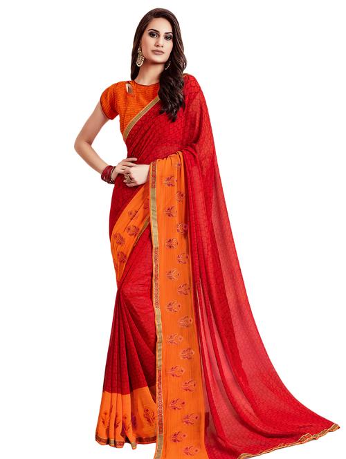 lace detailed printed saree with blouse - 16780733 - Very Small Image - 1