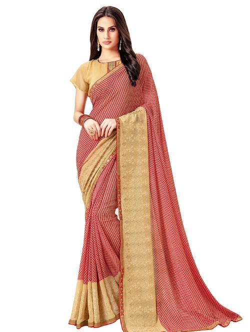 check printed saree with blouse - 16780739 - Very Small Image - 1