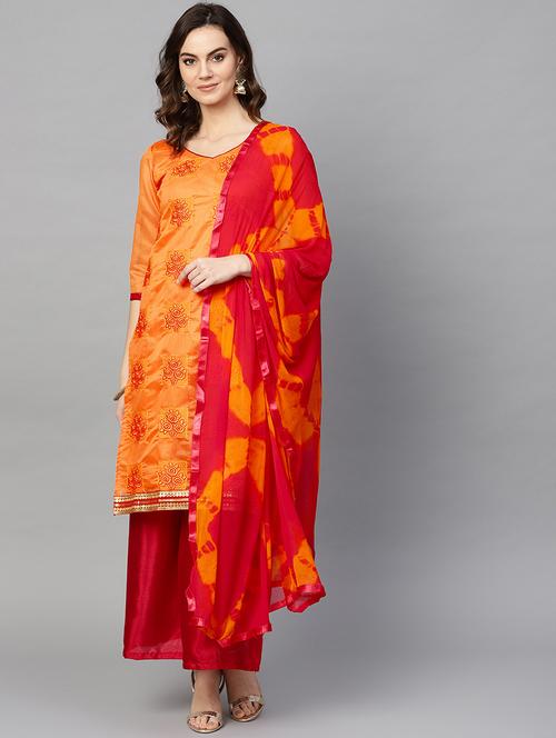 embroidered unstitched palazzo suit set - 16781093 - Very Small Image - 1