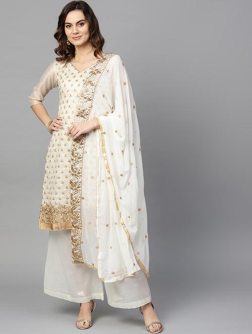 embroidered unstitched palazzo suit set - 16781094 - Very Small Image - 1