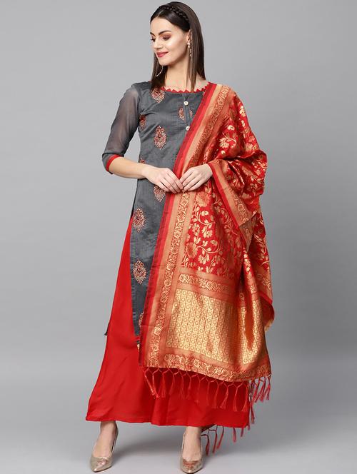 embroidered unstitched palazzo suit set - 16781098 - Very Small Image - 1