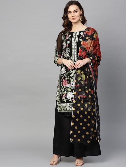 embroidered unstitched palazzo suit set - 16781100 - Very Small Image - 1