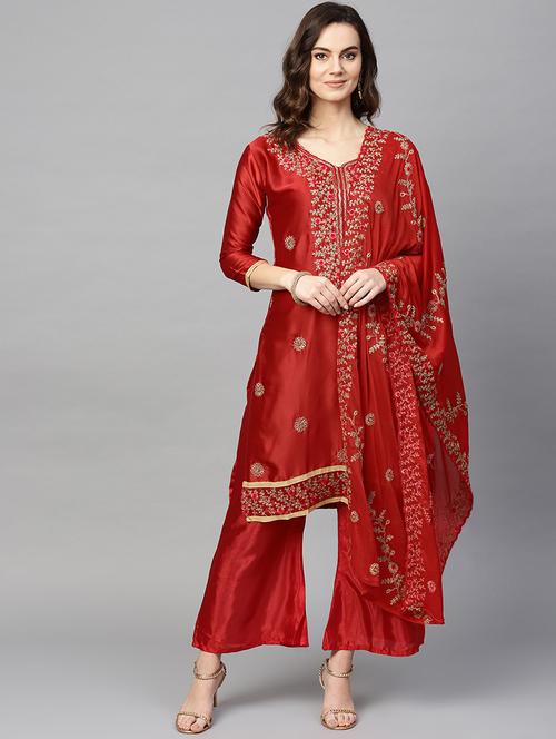 embroidered unstitched palazzo suit set - 16781104 - Very Small Image - 1