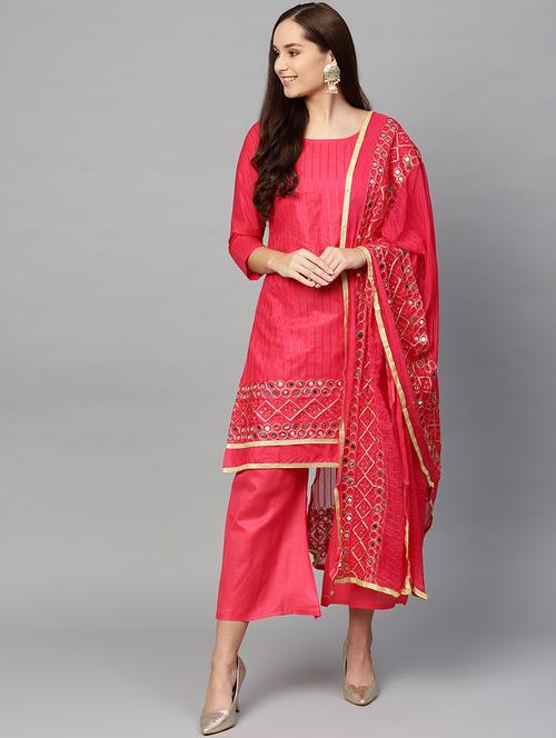 embroidered unstitched palazzo suit set - 16781105 - Very Small Image - 1