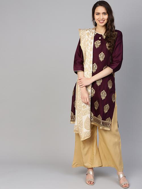 embroidered unstitched palazzo suit set - 16781106 - Very Small Image - 1