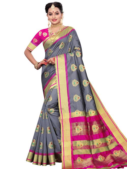 ethnic motif kanjivaram saree with blouse - 16782356 - Very Small Image - 1