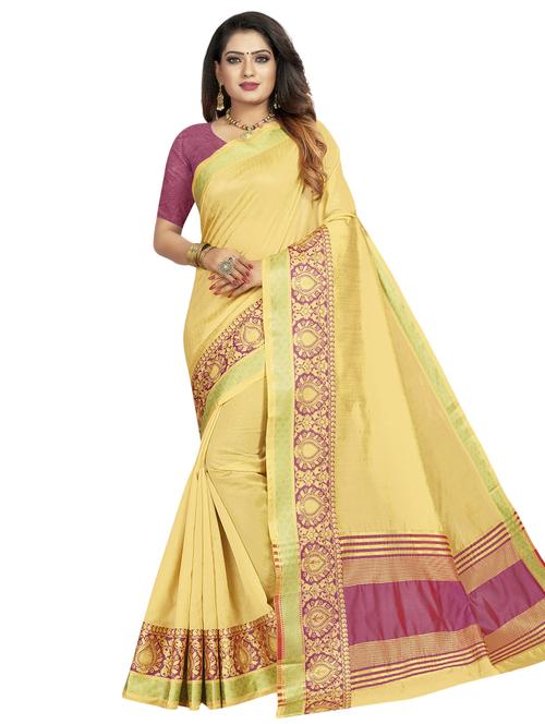 solid bordered woven saree with blouse - 16782361 - Very Small Image - 1