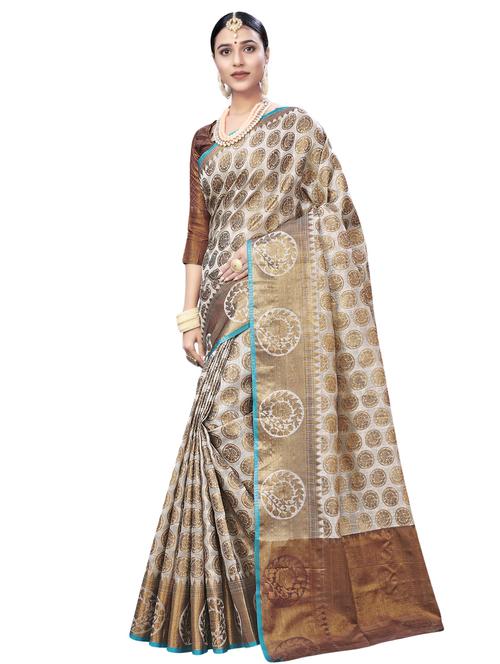 self design banarasi saree with blouse - 16782376 - Very Small Image - 1