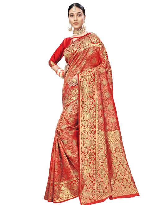 self design banarasi saree with blouse - 16782377 - Very Small Image - 1