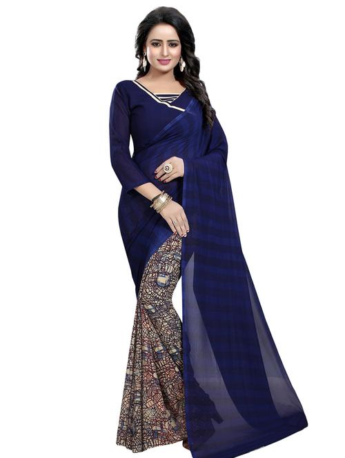 floral print half & half saree with blouse - 16782382 - Very Small Image - 1