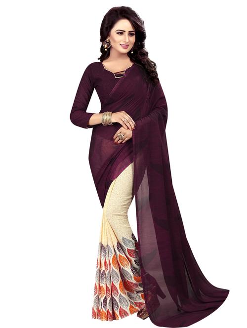 printed half & half saree with blouse - 16782383 - Very Small Image - 1