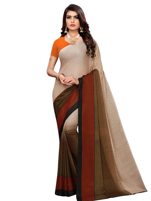 stripe printed saree with blouse - 16782392 - Very Small Image - 1