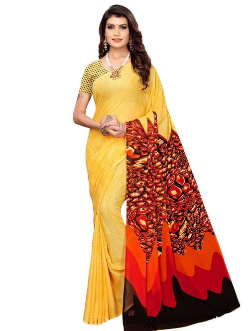abstract printed saree with blouse - 16782396 - Very Small Image - 1