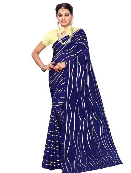 foil print saree with blouse - 16782418 - Very Small Image - 1