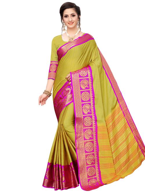 solid bordered woven saree with blouse - 16782426 - Very Small Image - 1