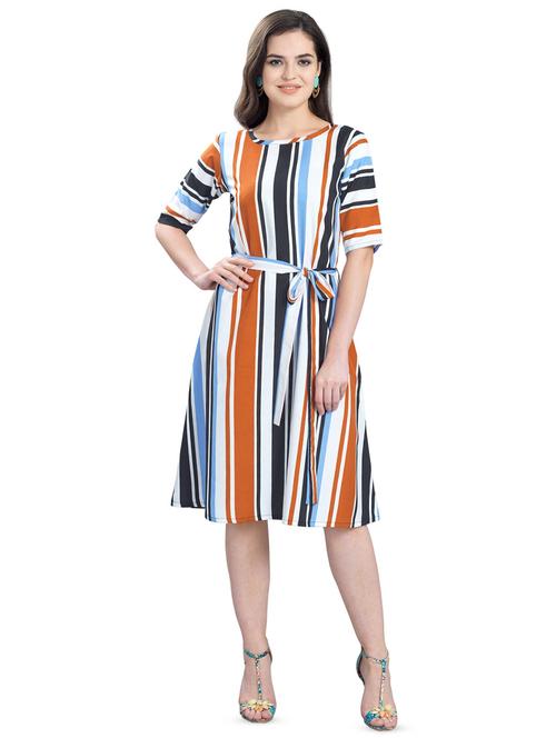 round neck striped a-line dress - 16783431 - Very Small Image - 1